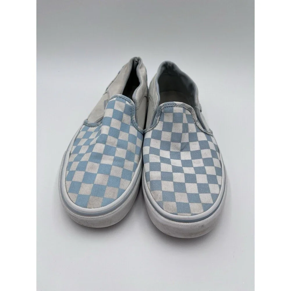 Vans Classic Women's Skate 7 Light Blue White Slip On Checkerboard Color Theory